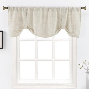 Home Queen Tie Up Curtain Valance Window Topper for Living Room, Adjustable Balloon Rod Pocket Drape Valence, Set of 1, 54 X 20 Inch, Linen