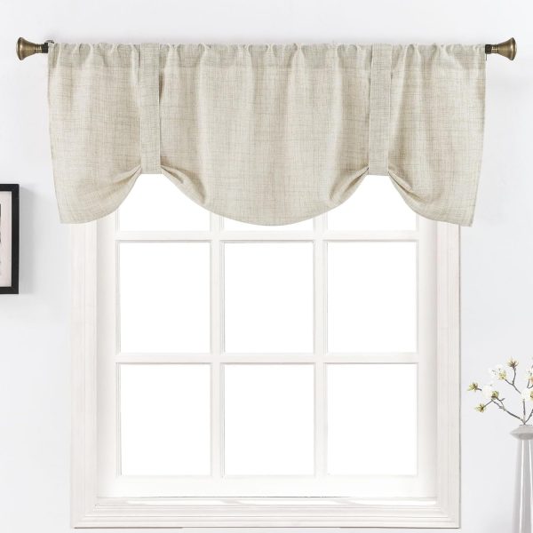Home Queen Tie Up Curtain Valance Window Topper for Living Room, Adjustable Balloon Rod Pocket Drape Valence, Set of 1, 54 X 20 Inch, Linen