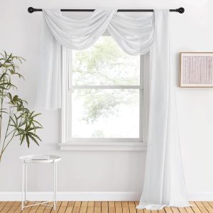 NICETOWN Scarf Curtain for Living Room - Elegant Solid Voile Sheer Valance Topper Long Window Treatment Scarf for Villa/Cottage (1 PC, Light Gray, W60 x L216)