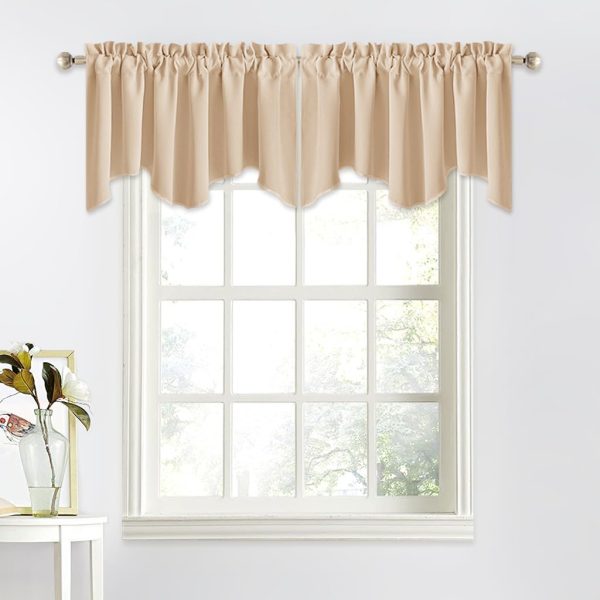NICETOWN Window Valances for Sliding Door - Blackout 52 inches by 18 inches Rod Pocket Dining Room/Kitchen Tier Valances Window Curtain Topper Decorations (Biscotti Beige, 2 Pieces)