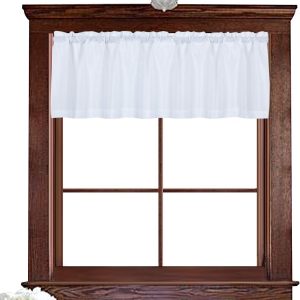 Valea Home Water Repellent Valance for Bathroom Window Waffle Woven Textured Short Kitchen Curtain Valances(60 x 16 inches, White, One Panel)